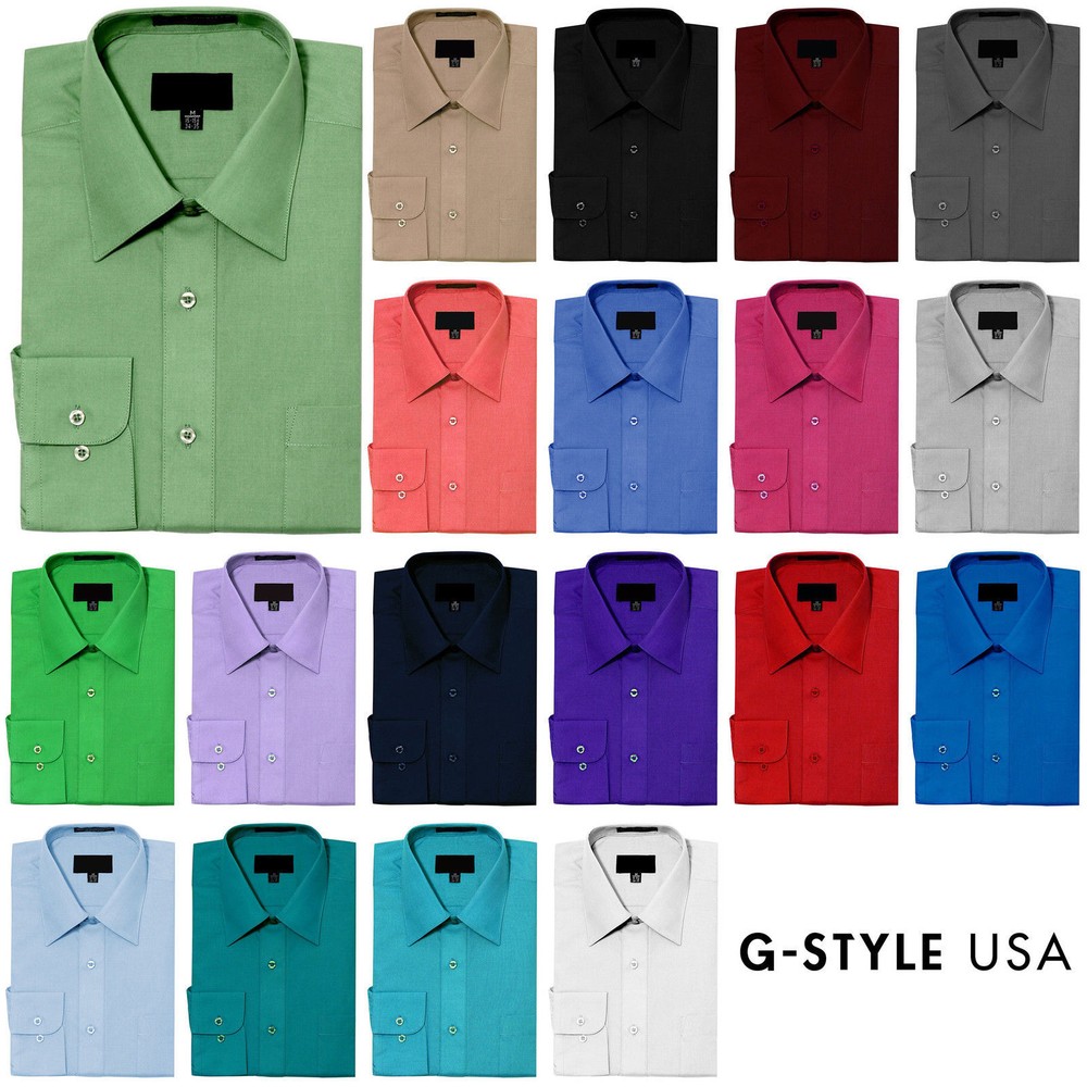 NEW Men&rsquo;s Regular Fit Long Sleeve Solid Color Dress Shirts – 19 Colors