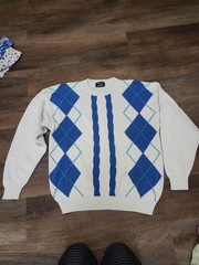 Christian Dior Monsieur Men’s L Cotton Knit Argyle Crew Neck Pullover Sweater