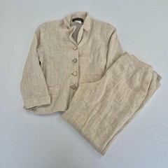 Harvé Benard Suit 8 Trousers 8 W28 L27 Beige Womens 100% Linen Straight 2 Piece