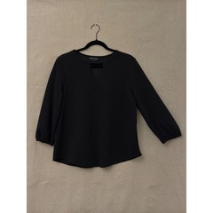 Moa Moa Black Keyhole Neck Blouse Textured 3/4 Sleeve Top – Large