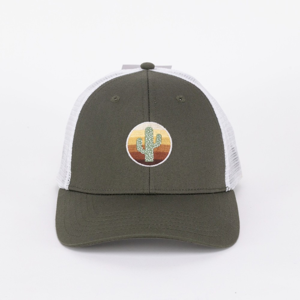 Sun + Stone Cactus Patch Trucker Baseball Hat Olive/White One Size
