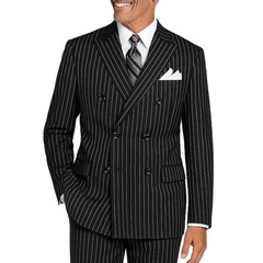 VINCI Men&rsquo;s Black Pinstripe Double-Breasted Reg-Fit Suit w/ Adj Waist – NEW