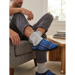 Club Room Mens Blue Plaid Scuff Slippers Indoor Outdoor Sole Small 6-7 NEW