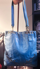 Peck & Peck Blue Studded Shoulder Bag Zip Closure Silver Hardware Bag Charm
