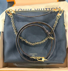Louis Vuitton Black Grained Zip Shoulder Bag w/ Chain Strap & Dust Bag