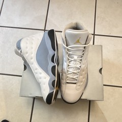 Jordan Air Jordan 13 Men&rsquo;s Mid Top Leather Lace-Up Sneakers White/Gray/Black