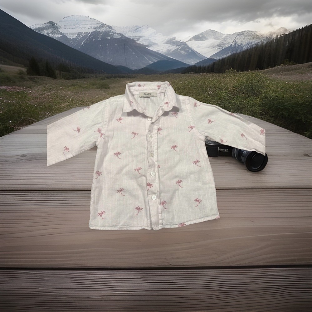 Panco 12-18 Months Boys Button Down Collard Long Sleeves Palm Tree dress Shirt