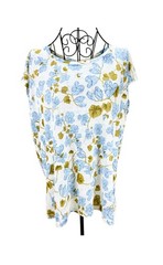 Joie Women’s XL White Blue Yellow Floral Linen Scoop Neck Short Sleeve Blouse