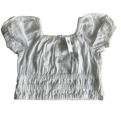 Old Navy Double Weave Puff Sleeve Top White Lilies L 10-12