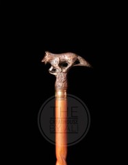 Stylish Solid Brass Running Fox Head Handle Victorian Wooden Walking Stick Cane