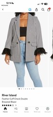 River Island Plus 22 Black/White Check Double Breasted Blazer