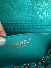 Authentic Chanel Mini Rectangular Aqua Turquoise Tiffany Blue Caviar Leather GHW