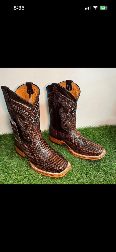 Mens WESTERN COWBOY Leather PYTHON Honey SCALE Print Square Toe Boots PITON 695