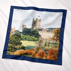 100% Silk vintage Square Scarf Blue Landscape Print Hand Wash Only womens 31×31