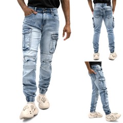 Victorious Men&rsquo;s Casual Distressed Washed Cargo Denim Joggers DL1420