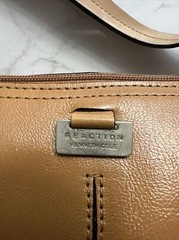 Kenneth Cole Reaction Brown PVC Corpotate Shoulder Bag Trim Baguette 5x11x3.5”