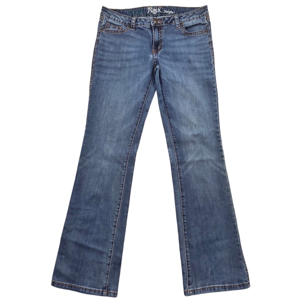 Rock 47 Wrangler Womens Ultra Low Rise Bootcut Jeans Blue WHX38JT 30×34 (33×33)