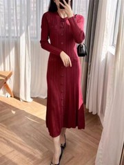 Sandro Hollow out Screw thread single-breasted Knit slim-fit dress Women