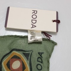 Roda NWT 100% Wool Pocket Square In Green w/ Black, Brown & Yellow Geometric