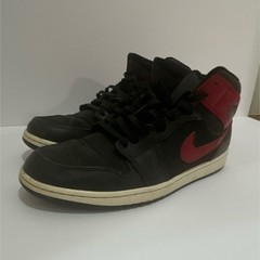 Jordan Men’s Mid Top Sneaker Black/Red Colorblock Leather Lace-Up Rubber