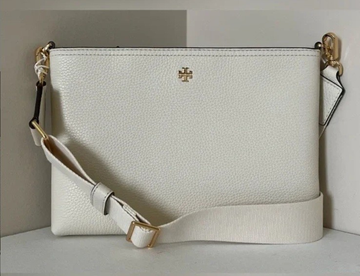 NEW $300 Tory BURCH Blake Swingpack Crossbody Top-Zip Bag Pebble Leather Ivory