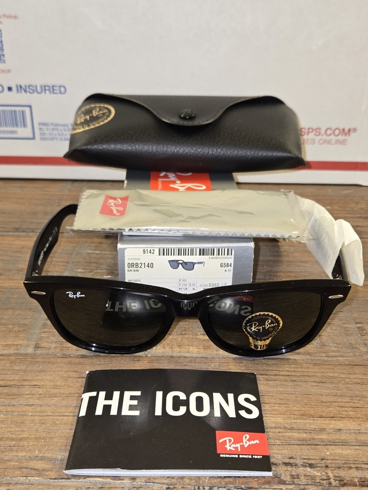 Ray-Ban Sunglasses RB2140 Original Wayfarer Black Frame Green Lenses 54mm Unisex