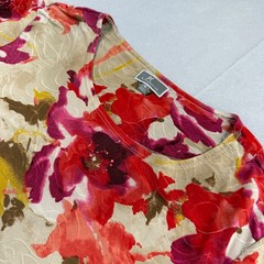 JM Collection Womens XL Floral Embroidered 3/4 Sleeve Top Red Pink Abstract