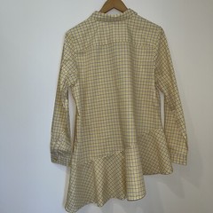 Joan Rivers Gingham Size 14 Button Front Tunic With Asymmetrical Hem Yellow/Tan