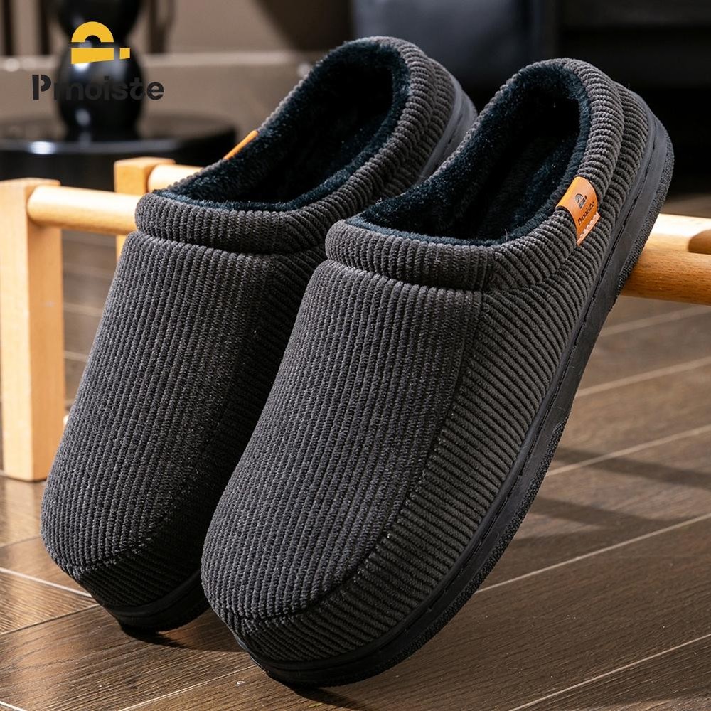 Warm Slippers for Men TPR Sole Memory Foam Soft Cushion Non Slip Stripe Design