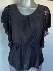 Twentyone Steampunk Fairy-Goth Cotton/Silk Blouse Top Lace Batwing Sleeve Large