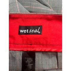 Vintage Wet Seal Plaid Skirt Pleated Mini Gray Red Chain Cross Sz 5 Y2K Punk Got