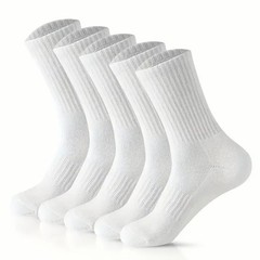 Men White Solid Sports Cotton Crew Socks Athletic Work Size 9-11 10-13