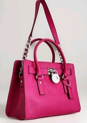 🌞MICHAEL KORS HAMILTON RASPBERRY PINK SILVER SAFFIANO LEATHER SATCHEL BAG🌺NWT!