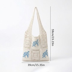 Turtle Pattern Knitted Bag Retro Hollow Woven Design Multi-purpose Shoulder Bag