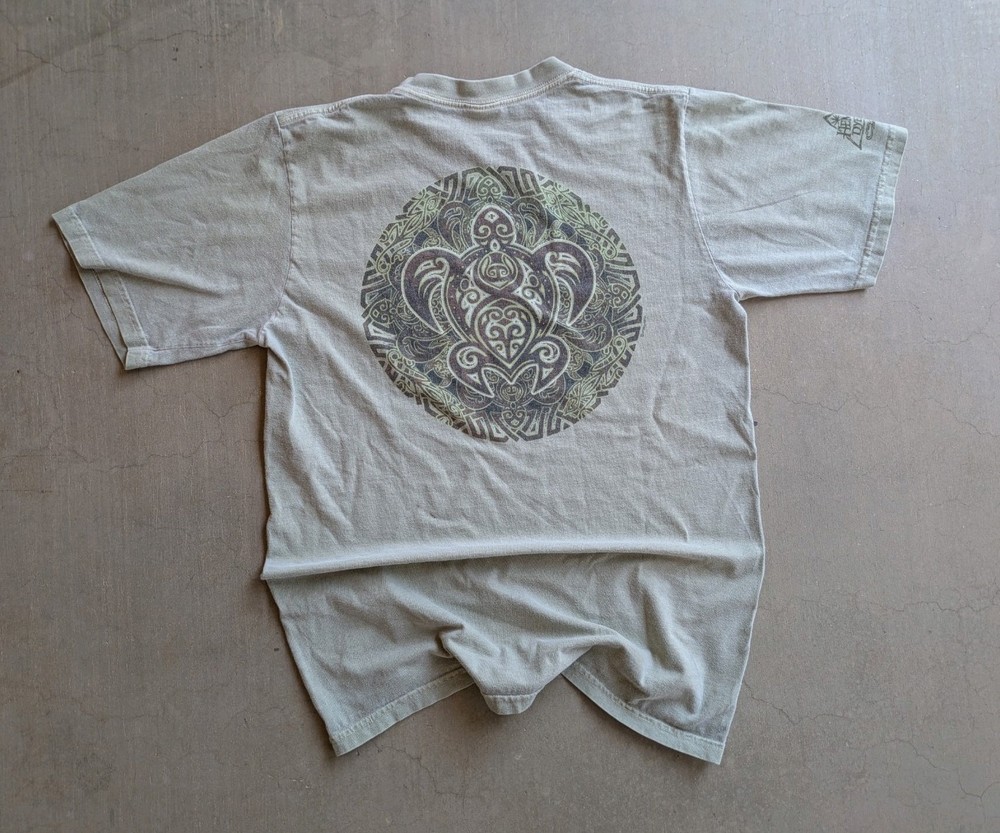 Crazy Shirts Hawaii hondu Kauai Sea Turtle Hemp Dyed T-Shirt Sage Green Small