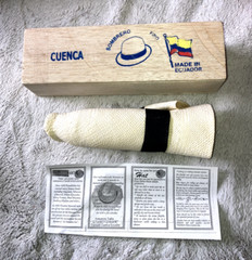Authentic Panama Hat Cuenca Sombrero Fimo Ecuador w Bolsa Wood Box