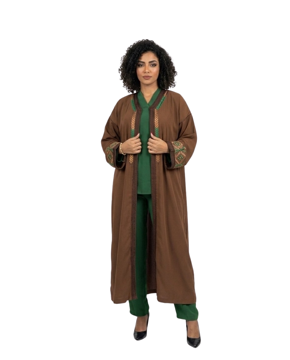 kimono trois pièces marron et vert