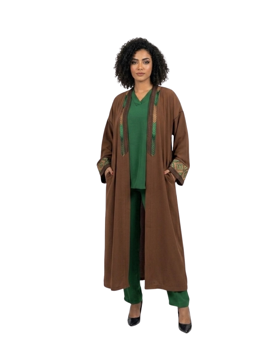 kimono trois pièces marron et vert – Image 3