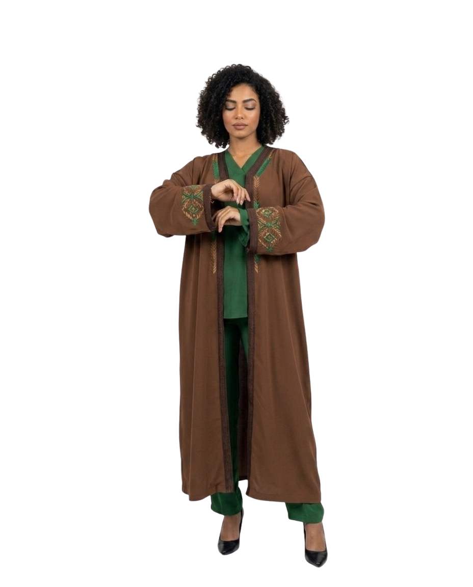 kimono trois pièces marron et vert – Image 2